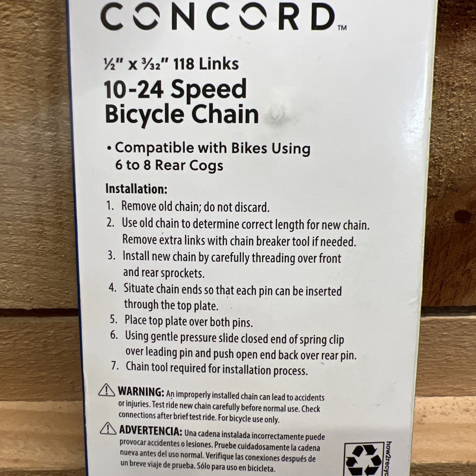 Concord ( Walmart Brand) 10-24 speed bicycle chain 1/2″ x 3/32″ 118 Links