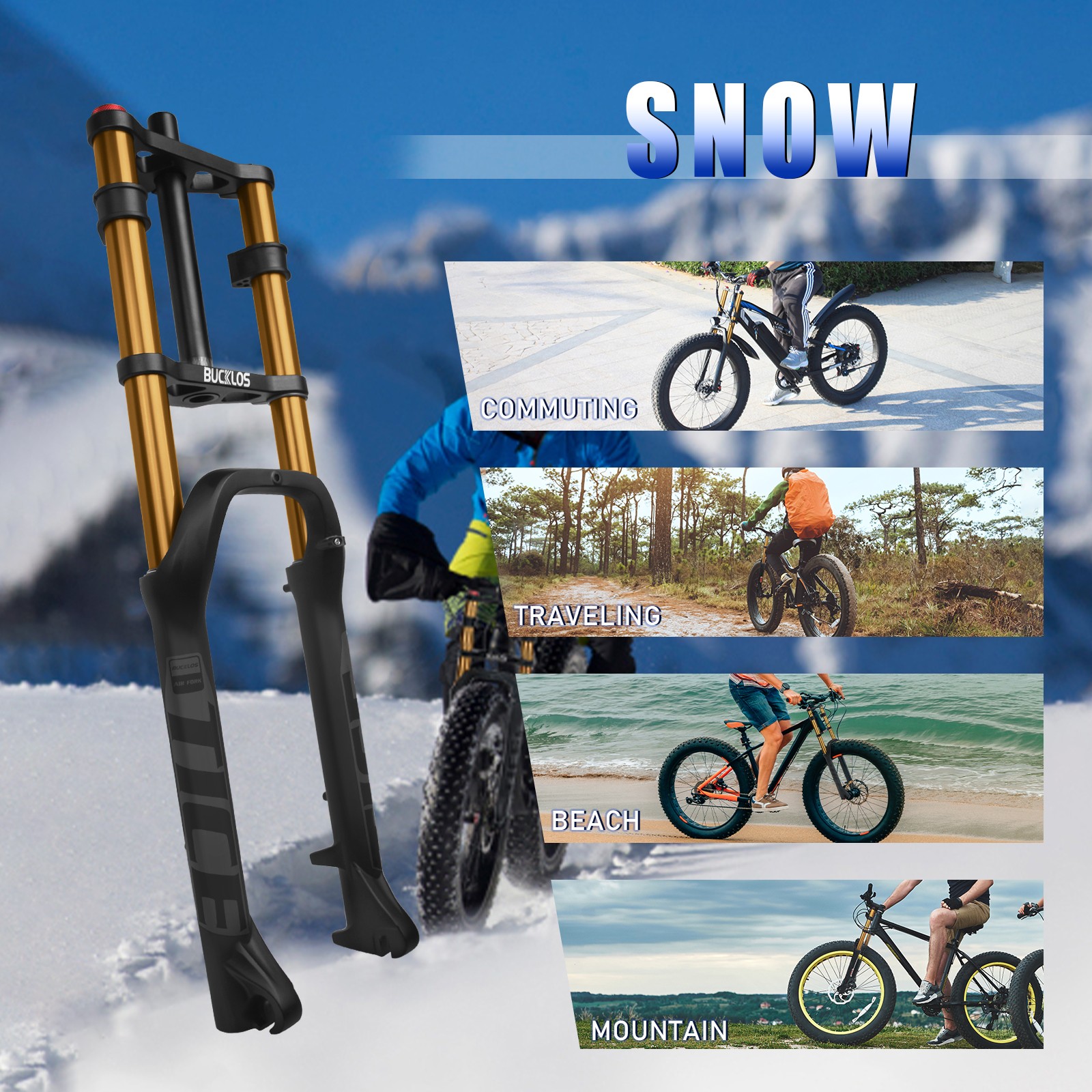 New 2026 26″ Downhill Air Fork 180mm Travel Beach Electric MTB Bike 4.0 Fat Tire