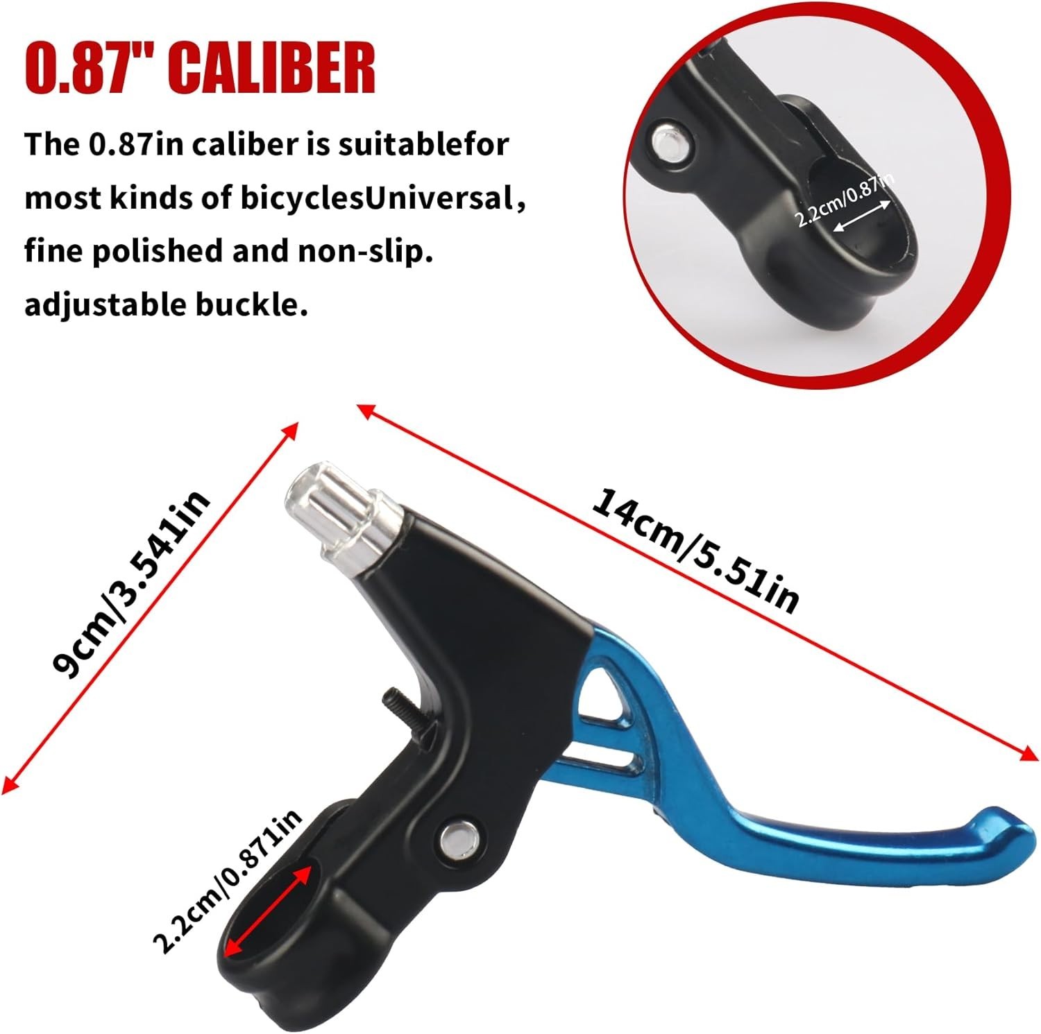 Bike Brake Levers Aluminum Alloy V-Brake 2.2cm Handlebar Blue 1 Pair
