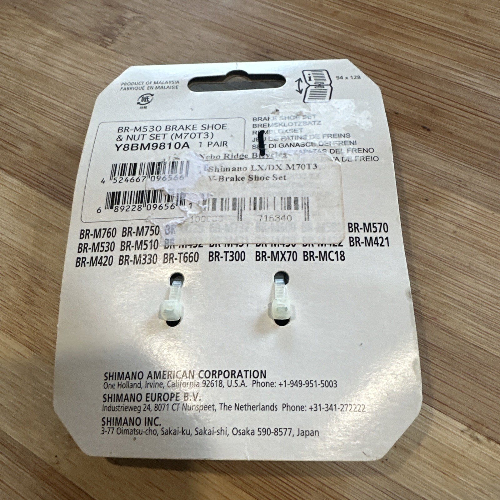 Shimano Brake Shoe And Nut Set / M70T3/One Pair Lx Dx/ Shoe Set Made In Malaysia