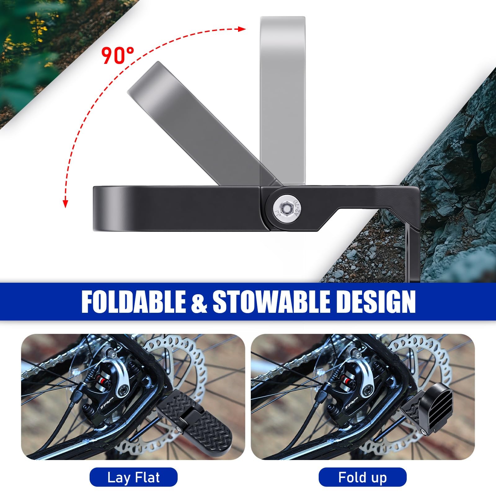 2PCS E-Bike Rear Foot Pegs, 15MM Aluminium Non-Slip Bicycle Pedals