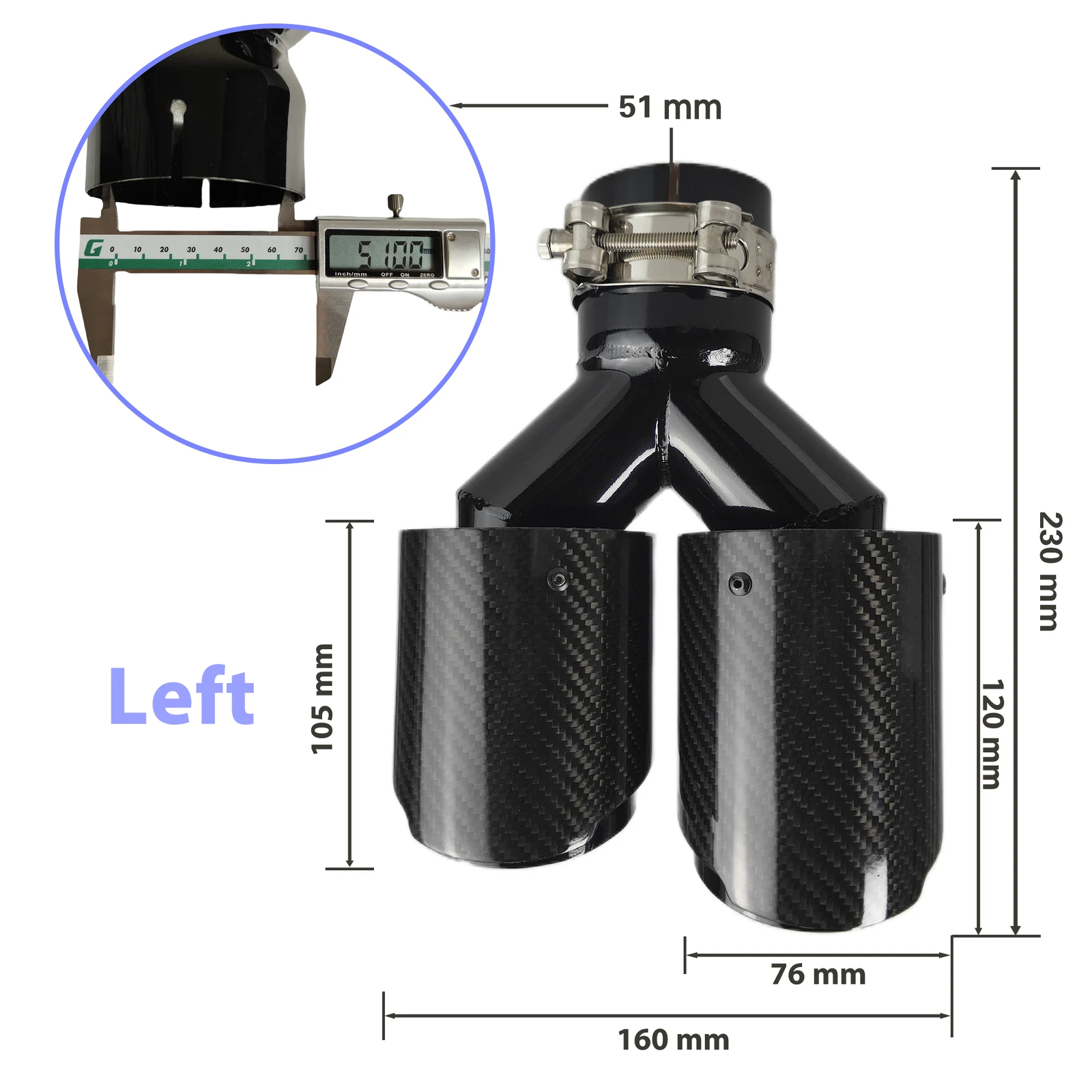 Car Carbon Fiber Glossy Muffler Tip Exhaust Pipe Y Shape Double Exit Mufflers
