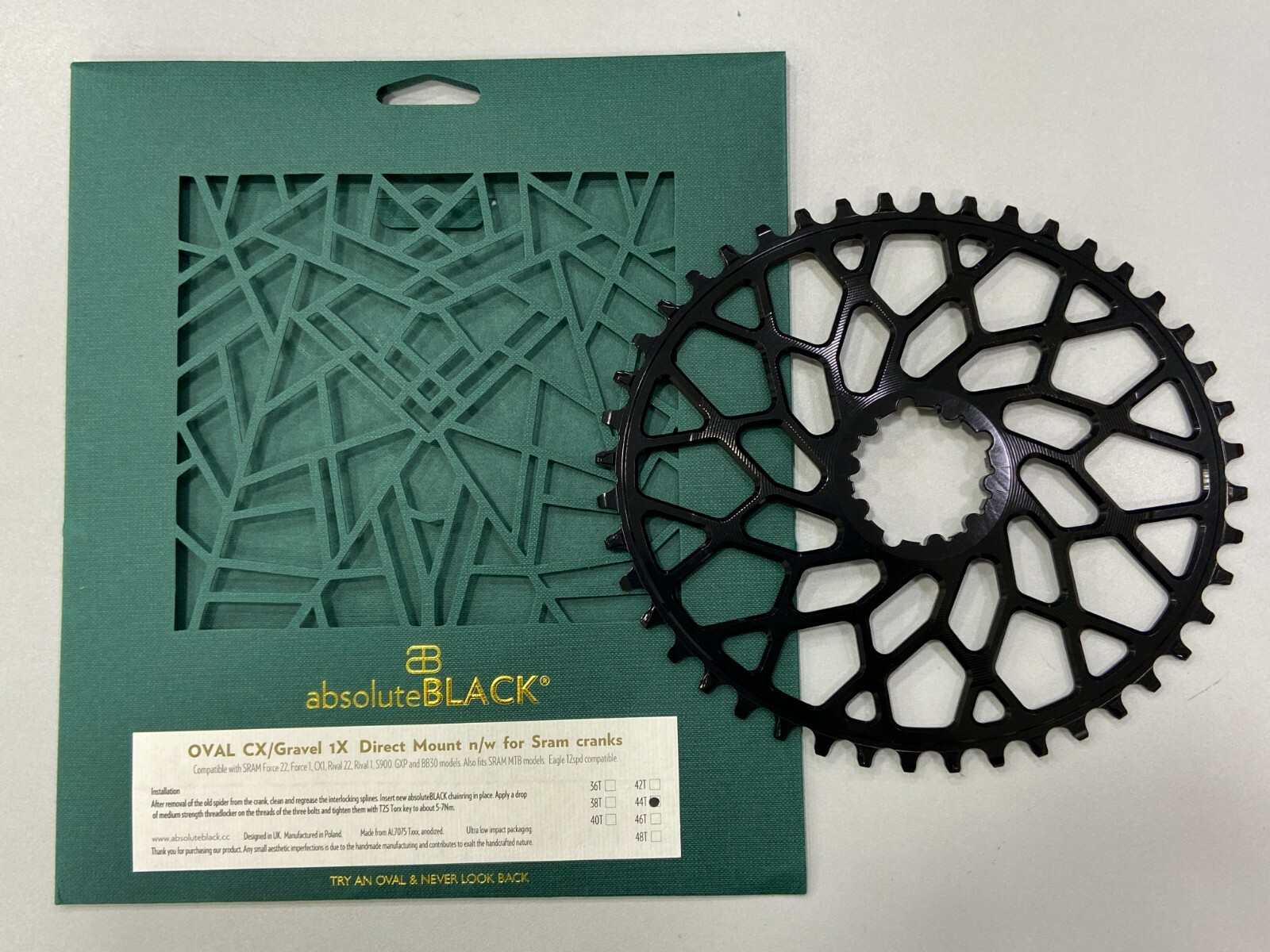 AbsoluteBlack Oval CX /Gravel 1X Direct Mount Chainring For Sram Crank (36T-48T)