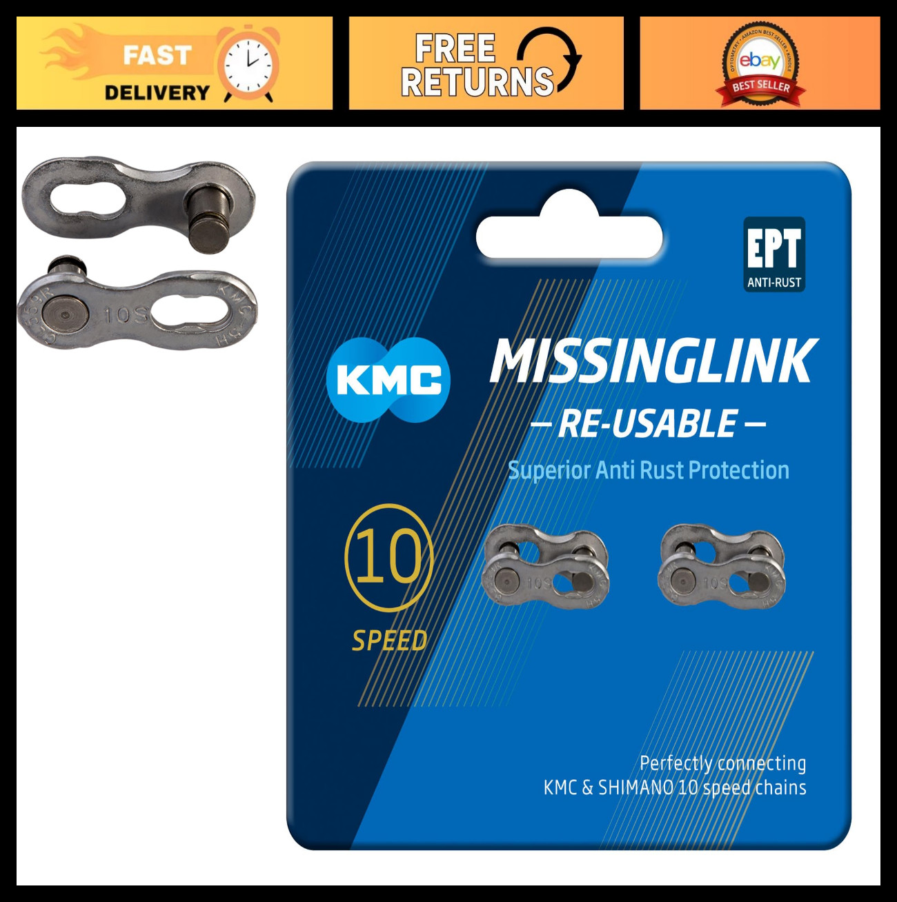 10 Speed EPT Missing Link Joining Links for Bikes, Dark Silver, 2 Pairs – Unisex