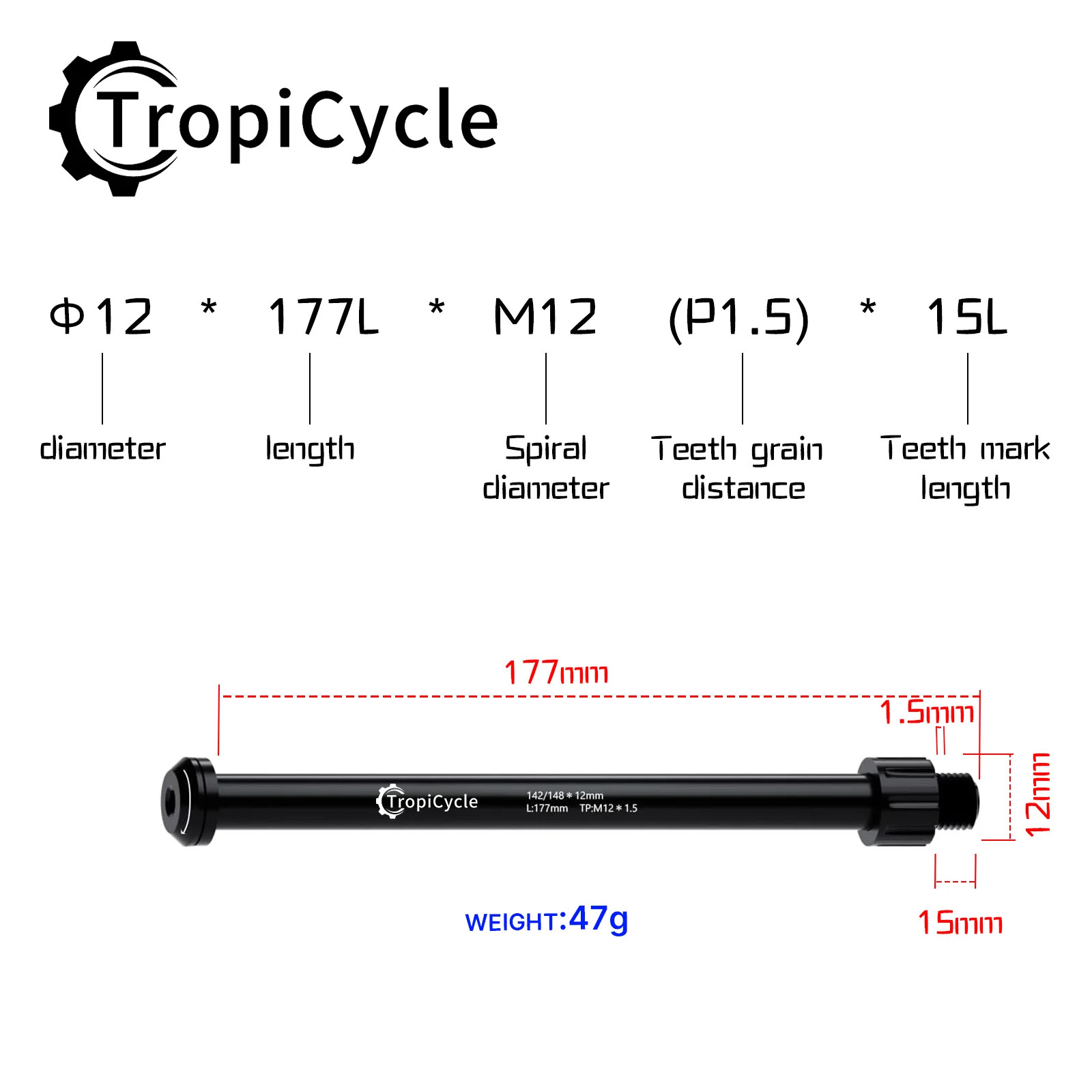 MTB Road Bike Thru Axle M12 Front Rear 12×100 142 148 Aluminum Alloy