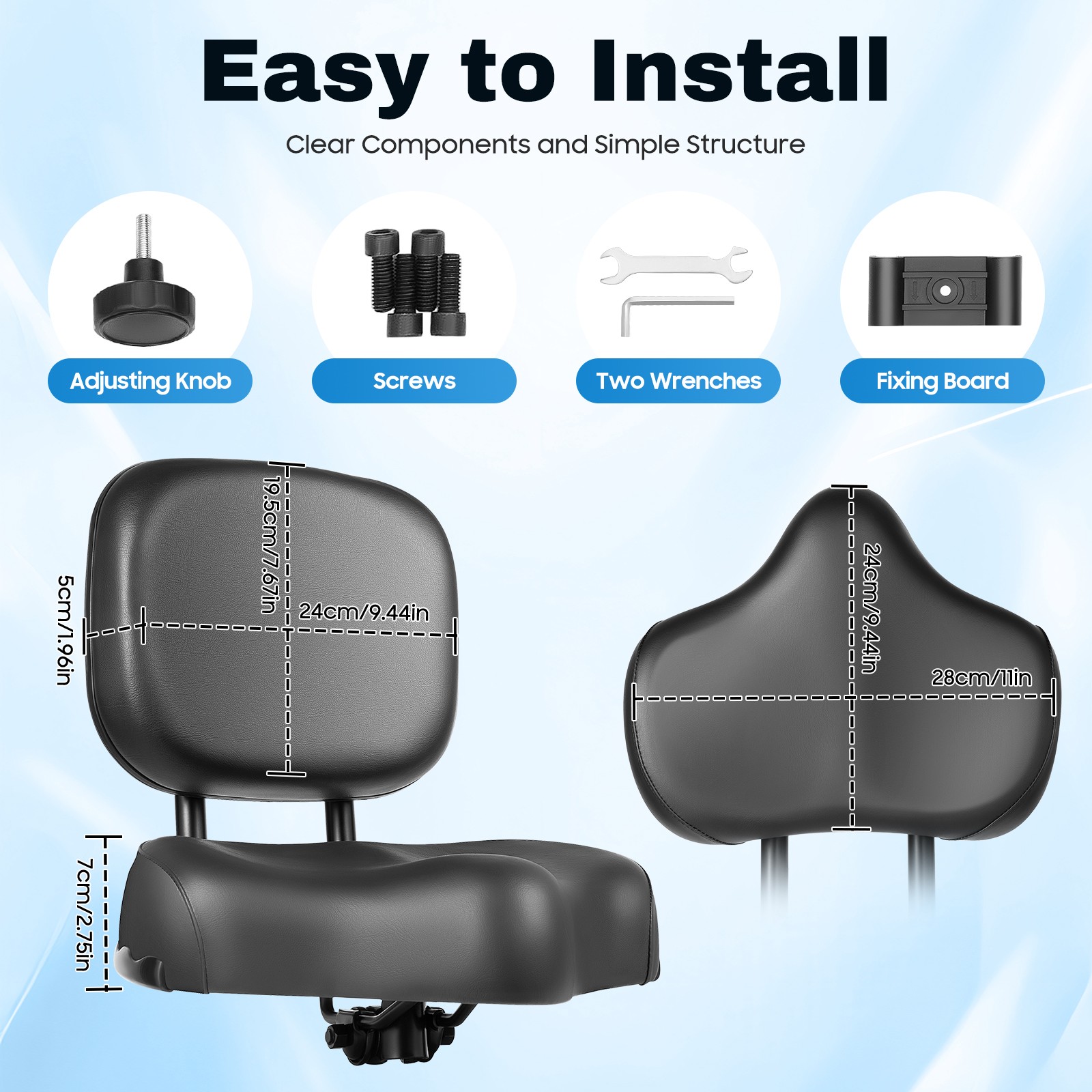 Bike Saddle Seat + Backrest Bicycle Extra Wide Comfort Leather Cushion Soft Pad