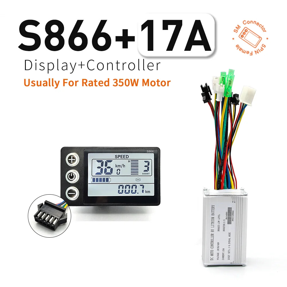 Electric Bicycle 350W/500W Controller with S866 LCD Display for Hub Wheel Motor