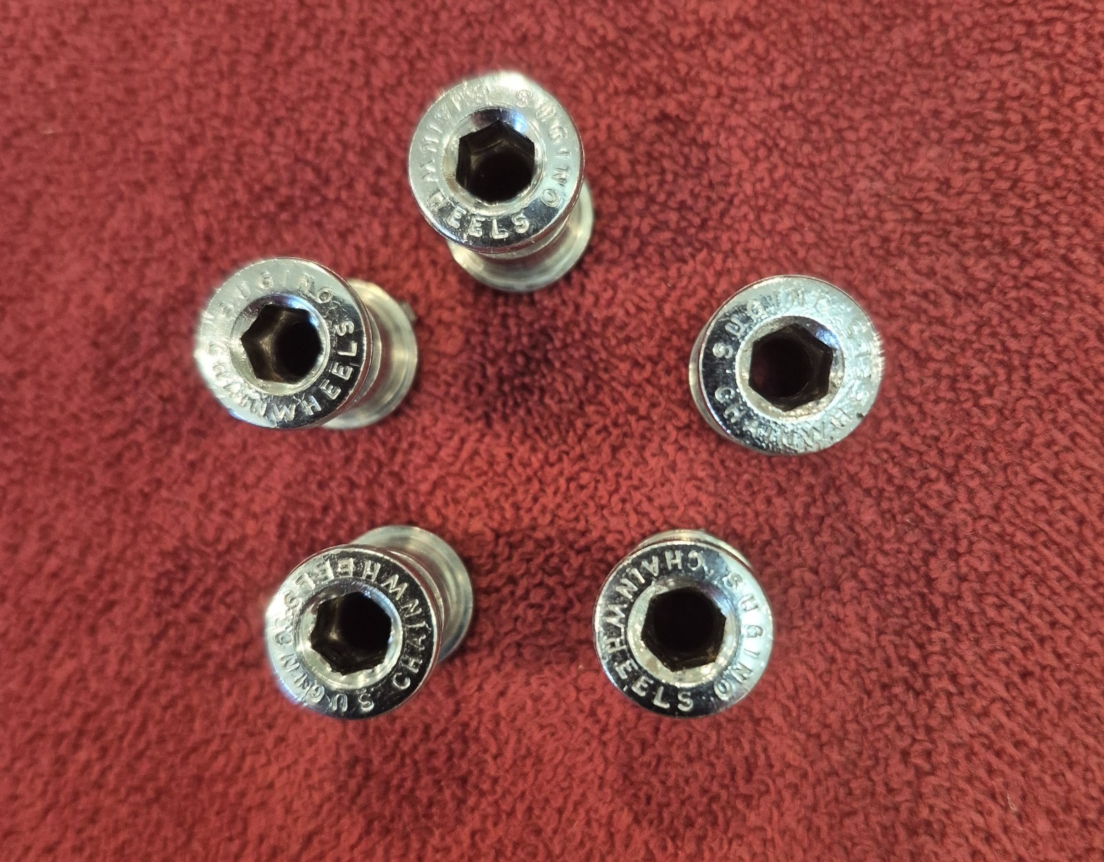 Vintage «SUGINO CHAINWHEELS» Chainring Bolts – Set of Five