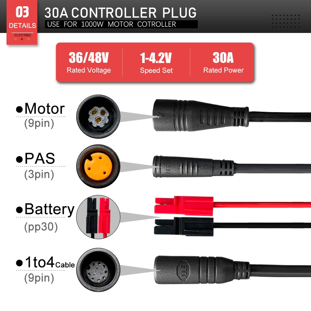 E-bike Controller 36V 48V 15-30A Waterproof Brushless 250W-1000W Hub Motor