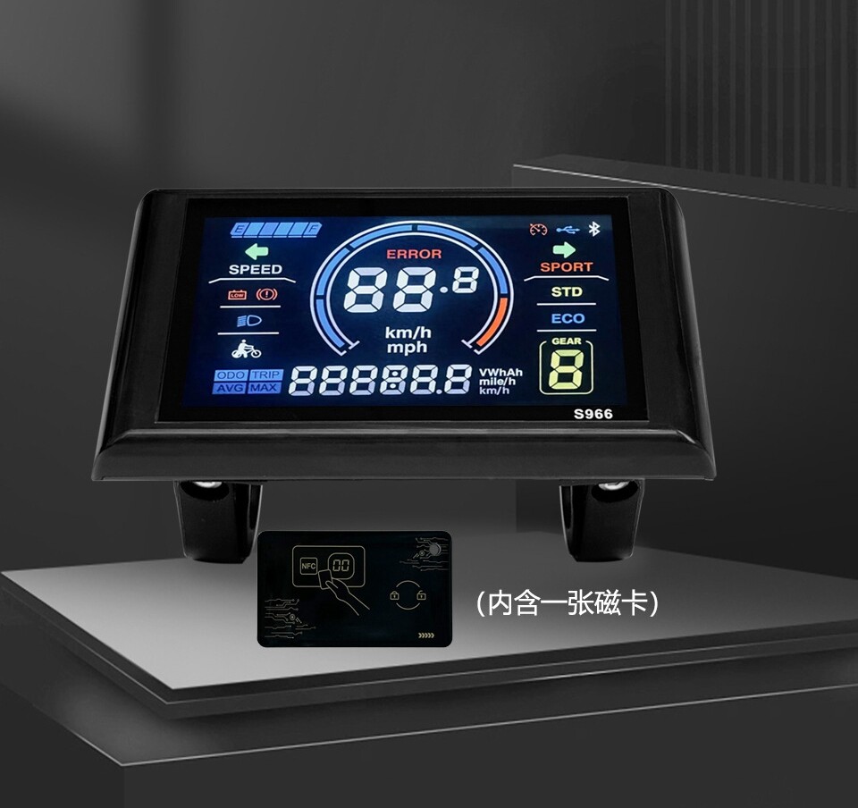 E-bike 24V/36V/48V/72V S966 Colour Display Power Speed Meter Control Panel w/NFC