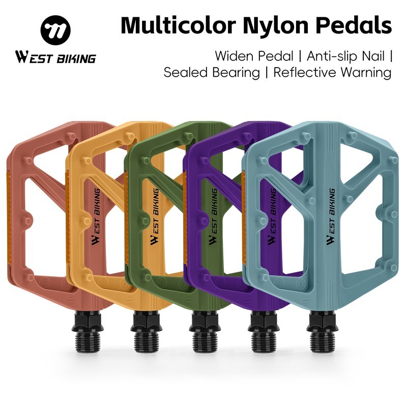 WEST BIKING Nylon Bicycle Pedals DU Sealed Bearing 9/16″ Bike Flat Pedals A Pair