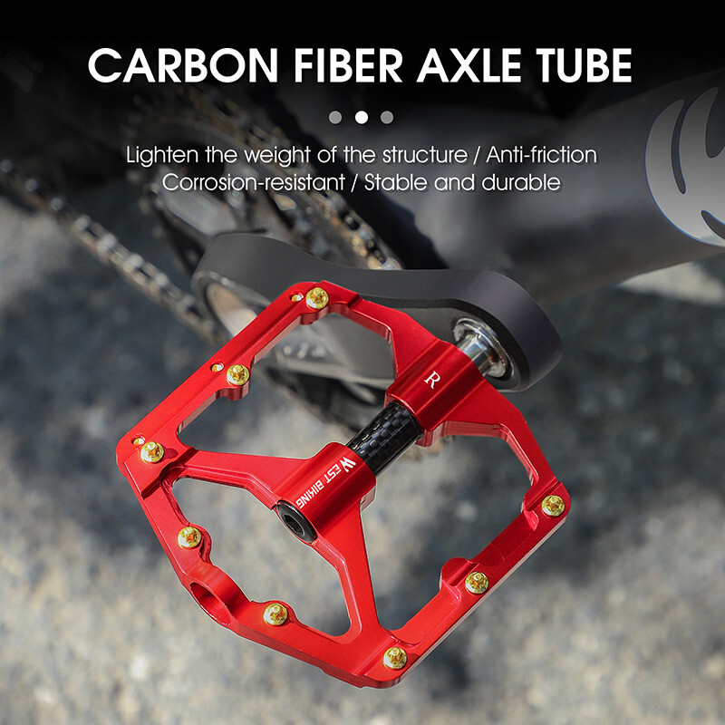 WEST BIKING Aluminum Bicycle Pedals Carbon Fiber Axle 3 Bearing Bike Pedals Red