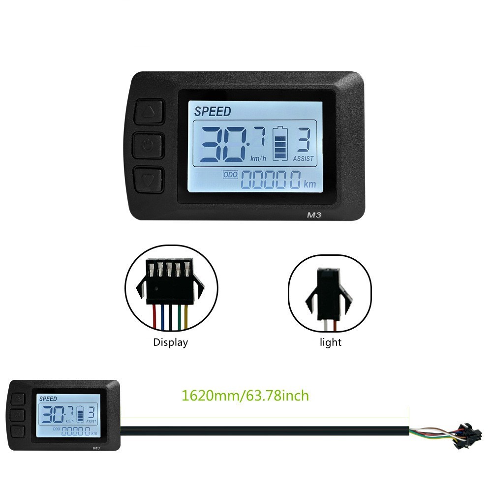 EBike 24V 36V 48V E-Bike M3 LCD Display Screen Control Meter Panel SM Plug.