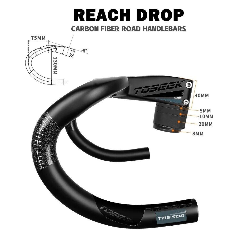 TOSEEK The One Carbon Fiber Road Bicycle Integrated Handlebar 28.6cm 440mm 120cm