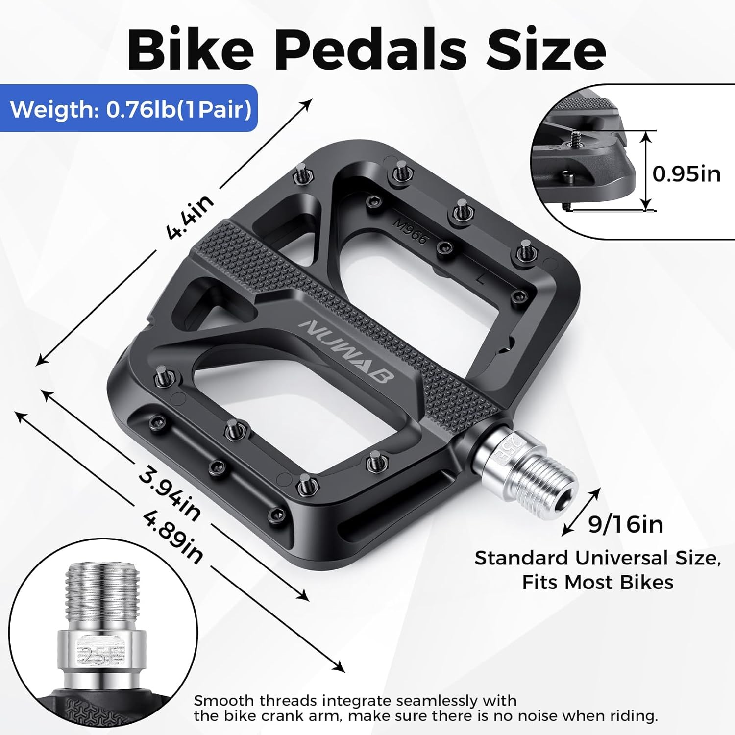 Mountain Bike Pedals 9/16 Axle Anti-Slip Platform Bicycle Pedals Lightweight