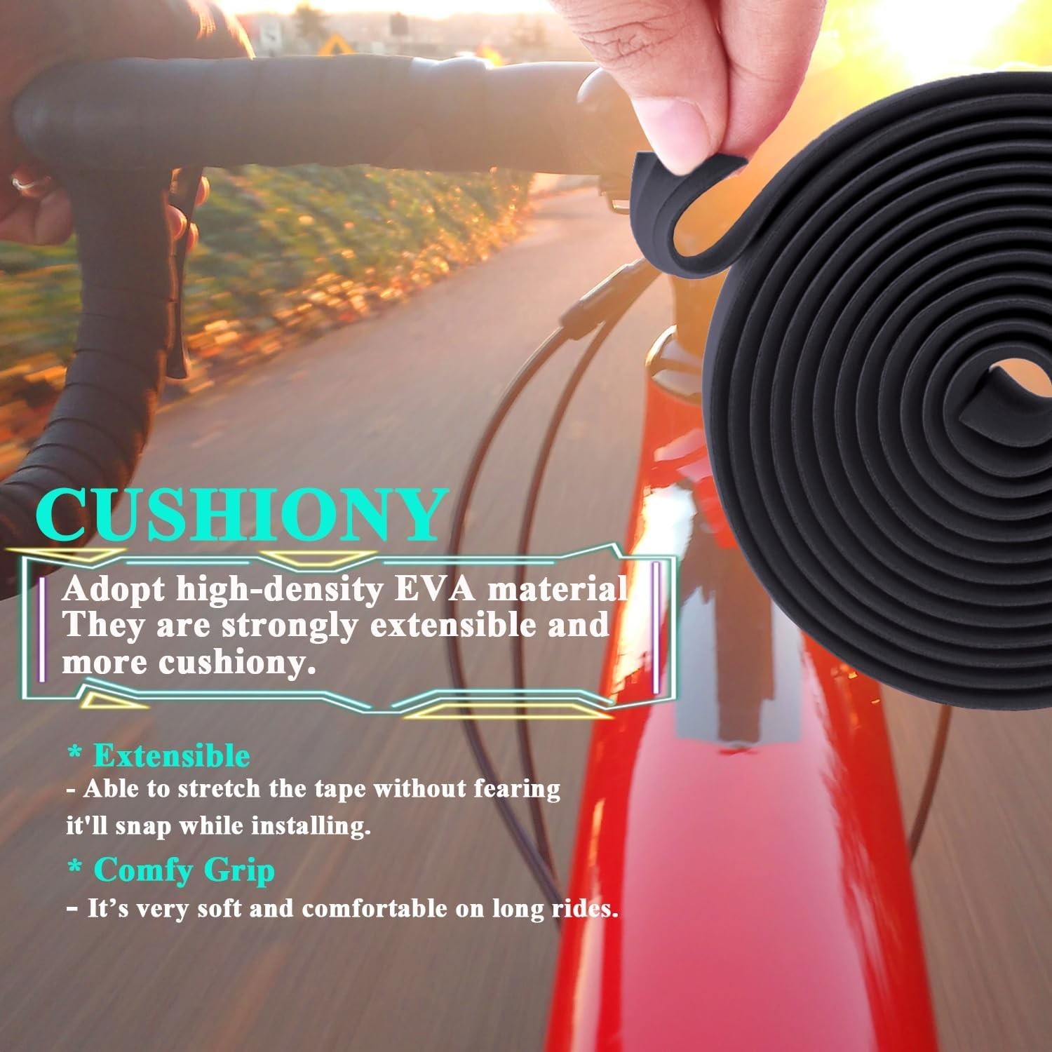 2PCS EVA Road Bike Bar Tape – Water-Resistant, Anti-Slip, Shock-Absorbing Design
