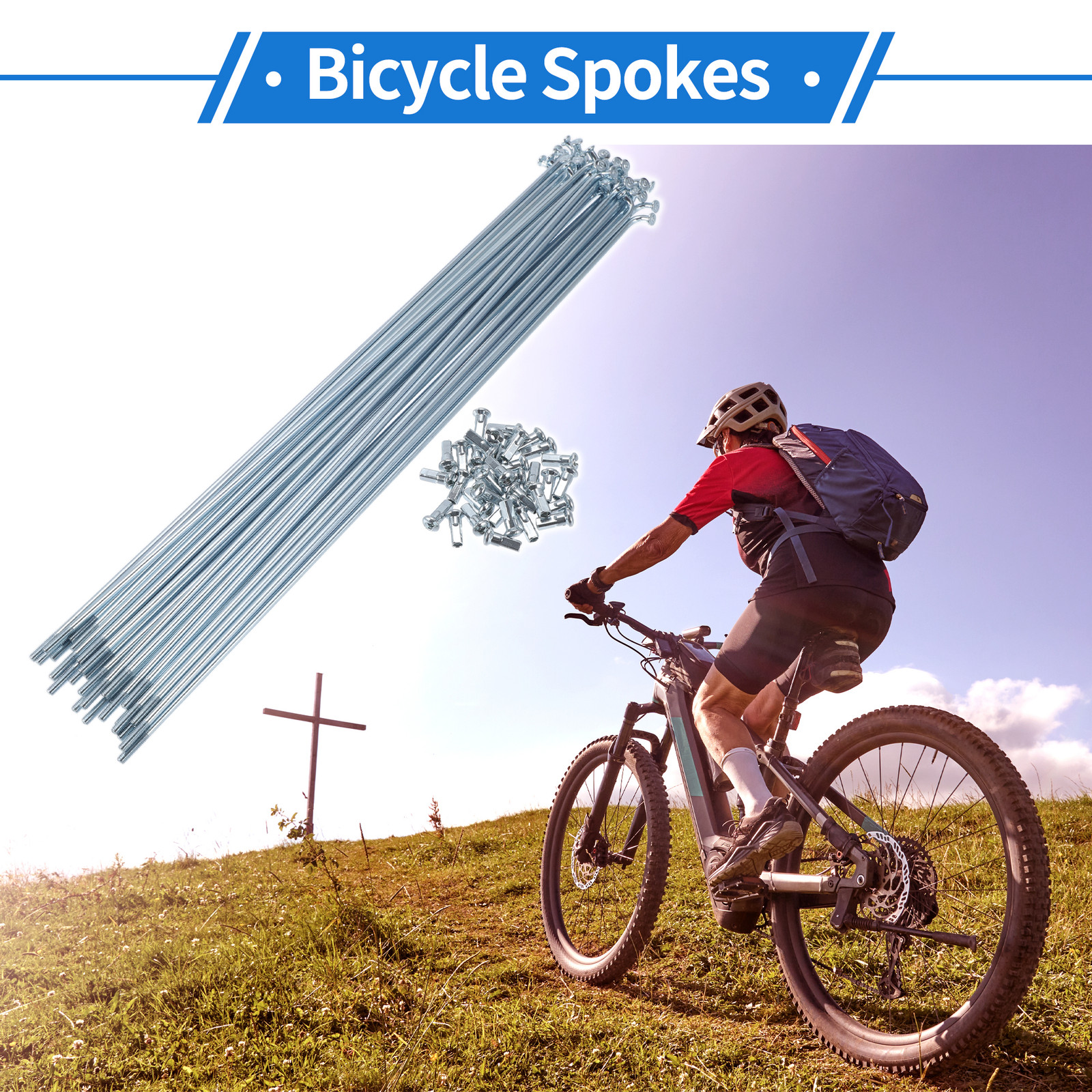 1 Set 12G 257mm Length Bicycle Spokes Nipple Carbon Steel Galvanized Universal