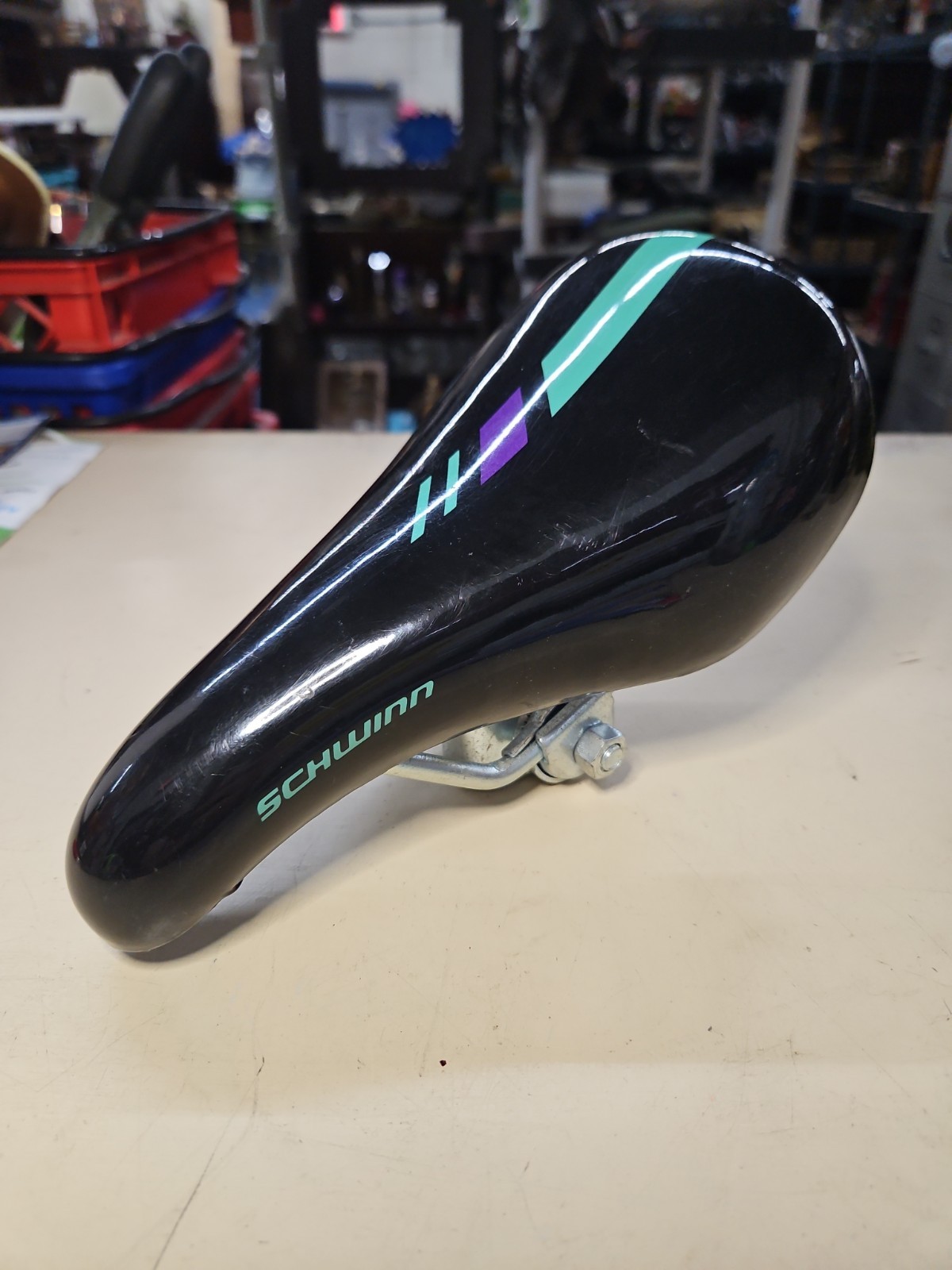 Schwinn Bike Saddle/Seat Black Purple Teal Pattern Line Astro
