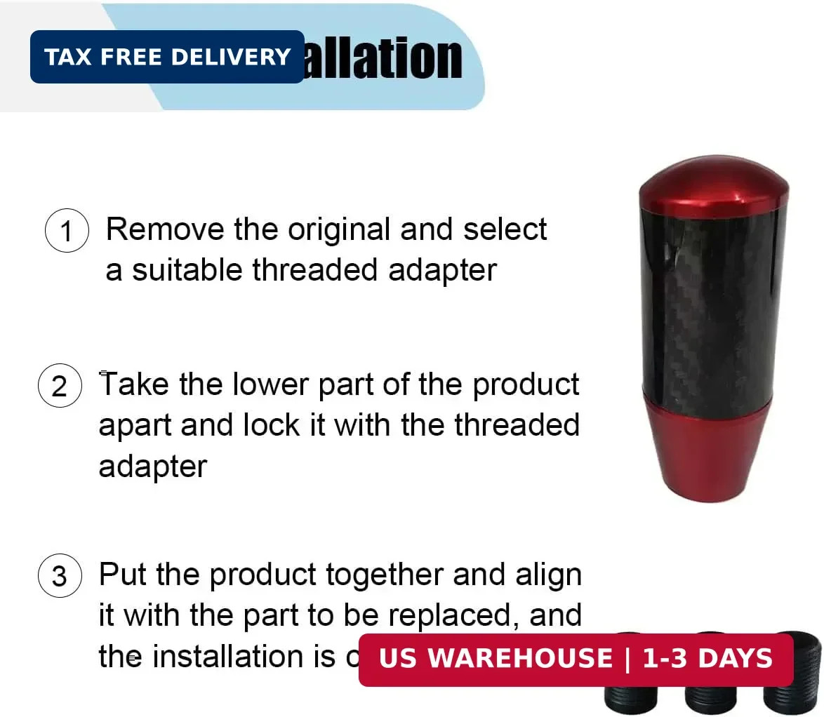 LAINLOY Carbon Fiber Car Shifter Knob, Buttonless Automatic Manual Gear Shift Kn