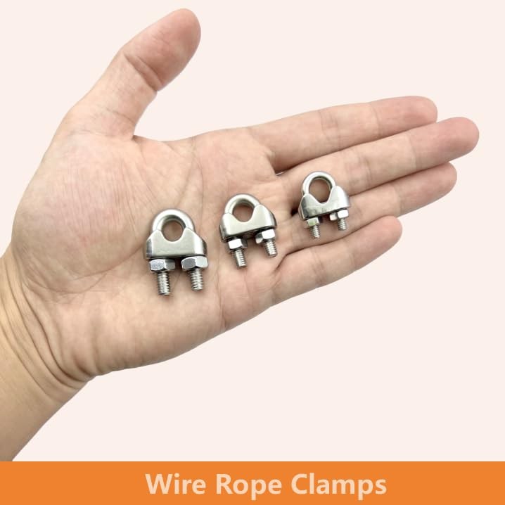 Pcs M5 Wire Rope Clamps Cable Clamps 4 Pcs 3/16″ Wire Rope Thimble 8 M5 – 3/16”