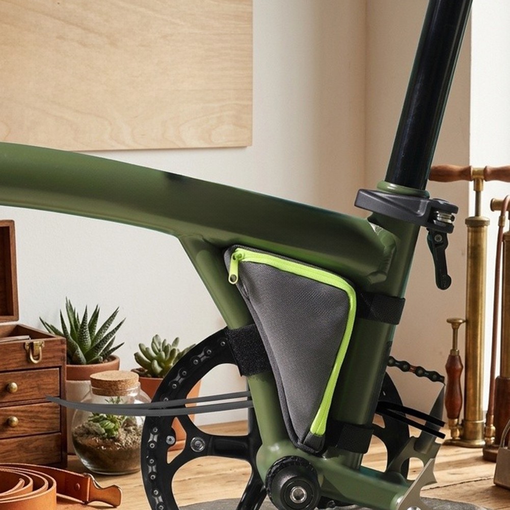 Compact Triangular Bicycle Bag for Brompton Frame 5.51×4.13×1.65 inch Green PU