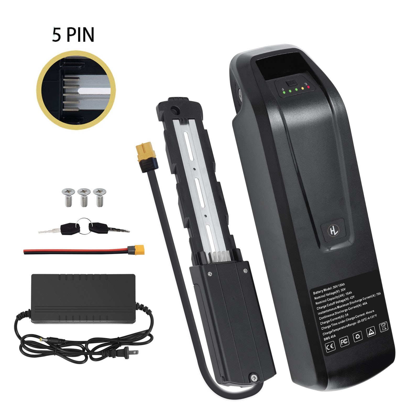 36V Ebike Electric Bike Rechargeable Battery 5Pin for 200W~1500W Bicycle Motor