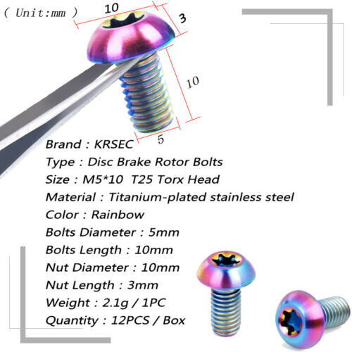 KRSEC MTB/Road Bike Rotor 12PCS Screws Disc Brake Rotor Bolts T25 Torx Wrench US