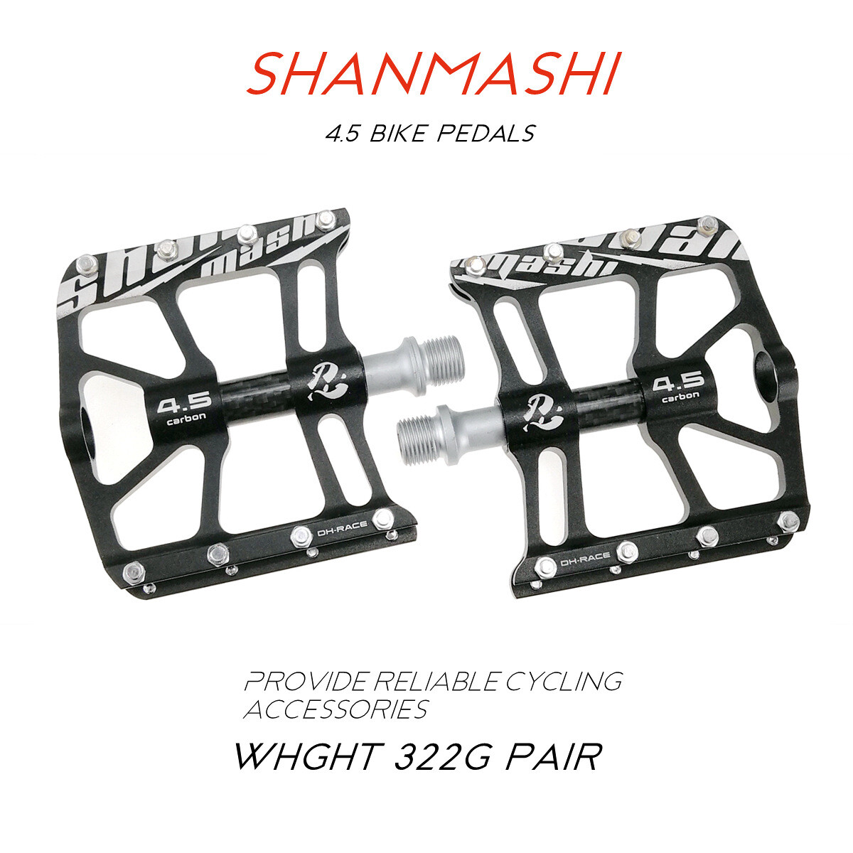 SHANMASHI MTB Road Anti-slip Flat Pedal XC Bike 3Bearings Tube Carbon Pedals