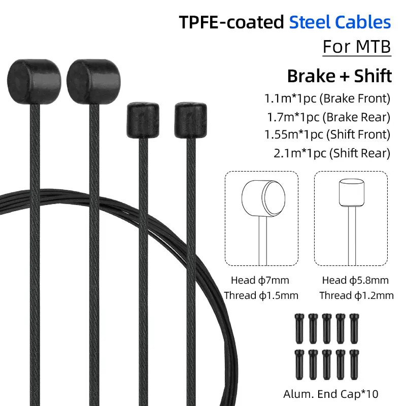 Bicycle PTFE Coated Stainless Steel Core Wire MTB Road Bicycle Zinc Coated Carbo