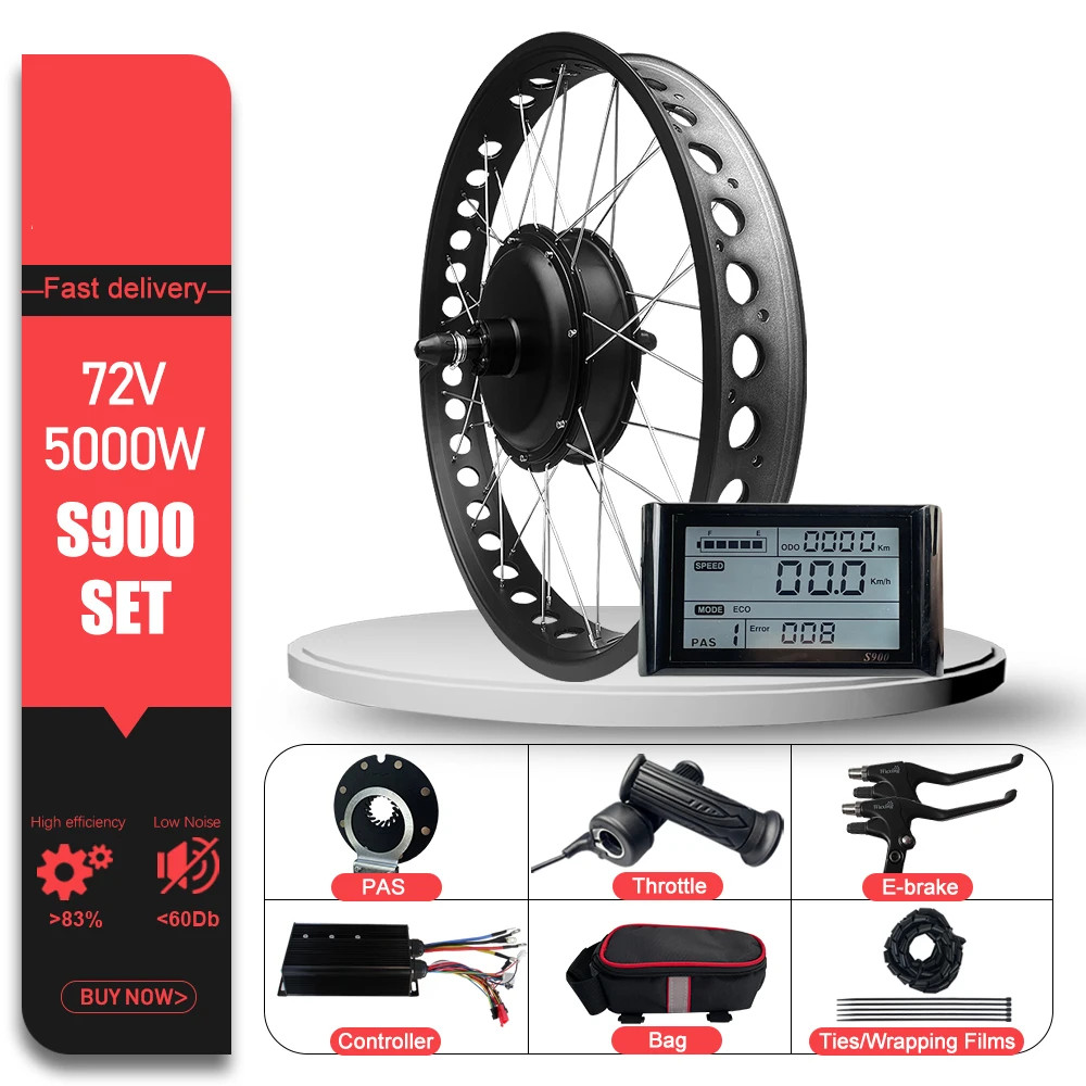 72V 5000W Electric Fat Bike Kit 4.0 Tyre Rear Hub Motor Wheel Dropout 170mm