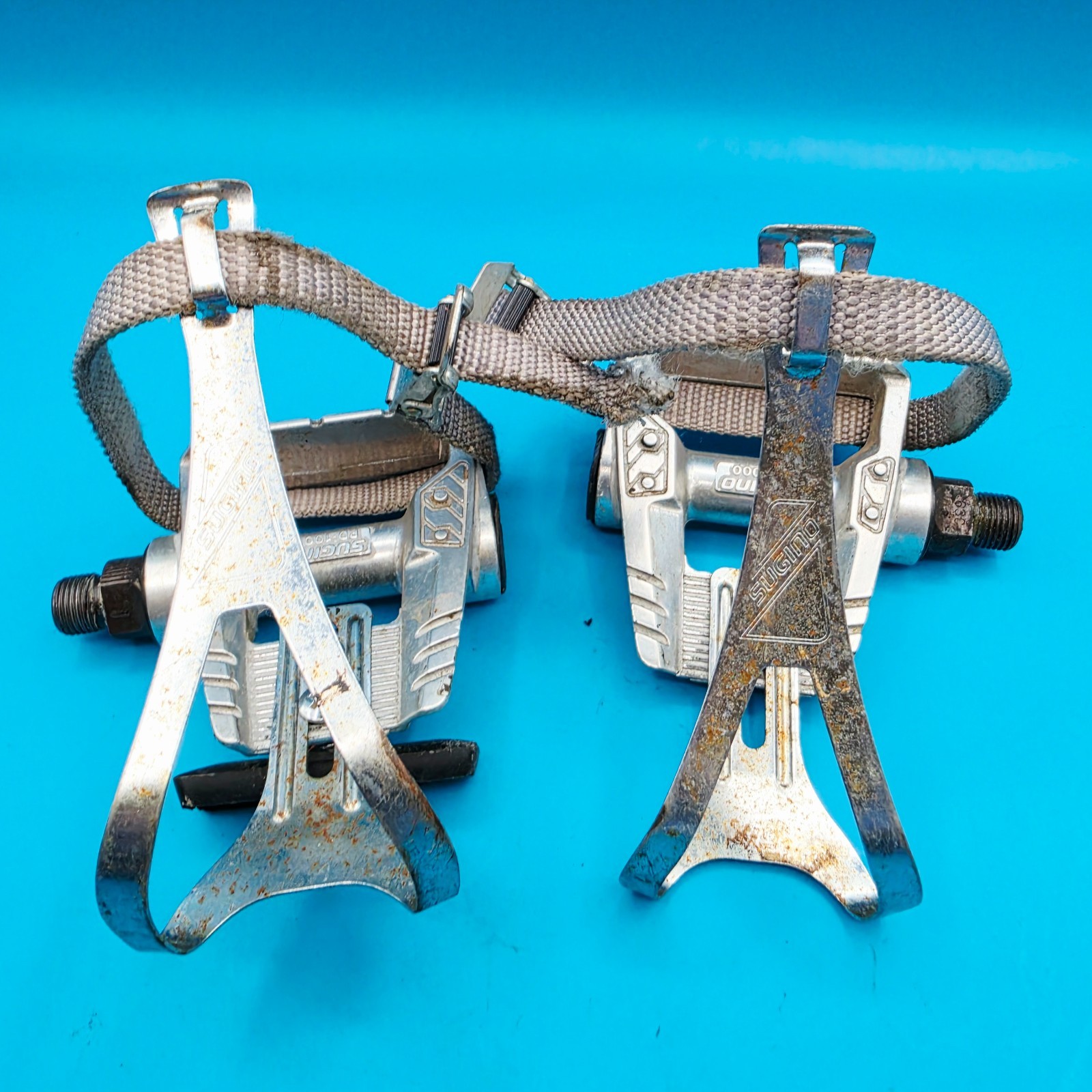 Sugino PD-1000 Toe Clip & Strap Pedal Set Fixie Road Bike Pedals JAPAN f29