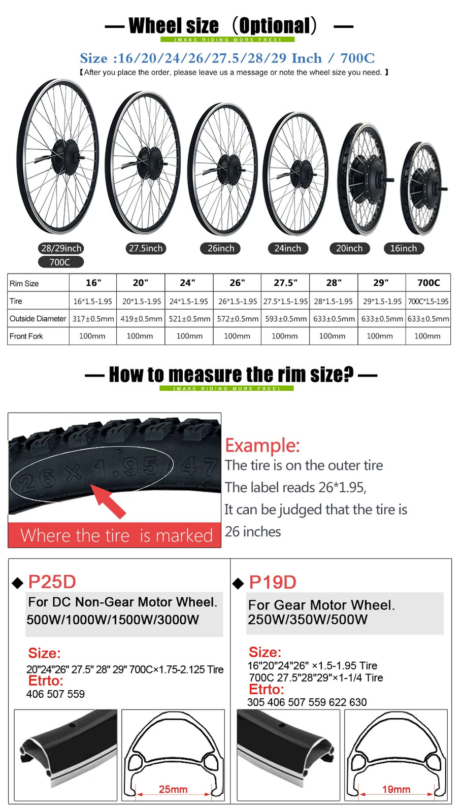 48V 2000W Mountain E-bike Front Drive Brushless Gearless Motor 20-29 Inch 700C