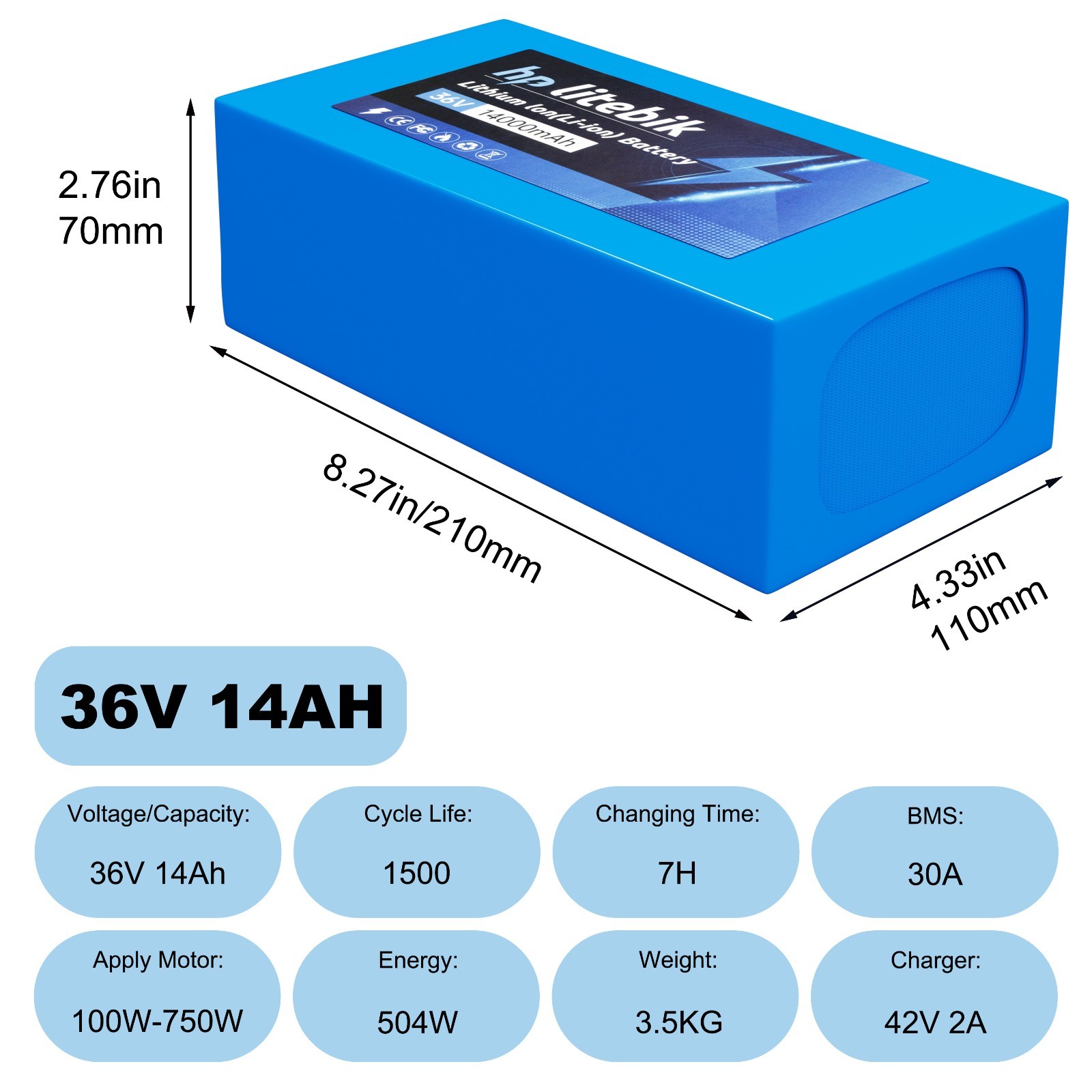 36V Ebike Li-ion Battery 36V 14Ah electric bicycle lithium battery 750W Motors