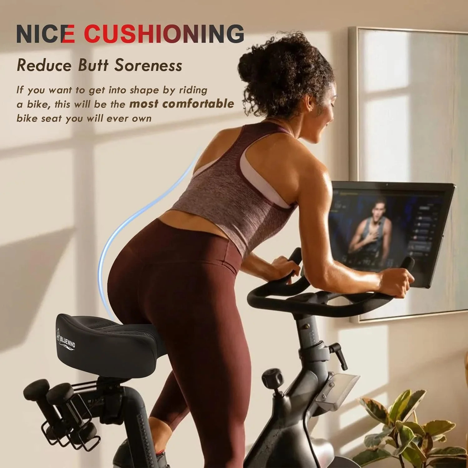 BLUEWIND Oversized Bike Seat, Wide Bicycle Saddle Novel Backrest Design for Elec