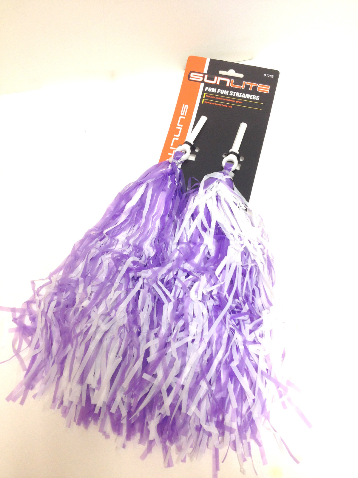 BICYCLE BIKE STREAMERS POM POMS PURPLE & WHITE