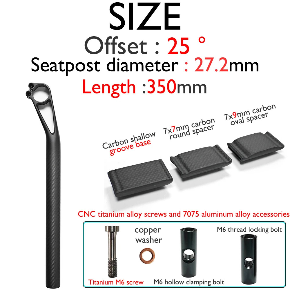 -0°/25° Fully Carbon Hollow Seat Tube Road Gravel Off-road MTB Bicycle Seatposts