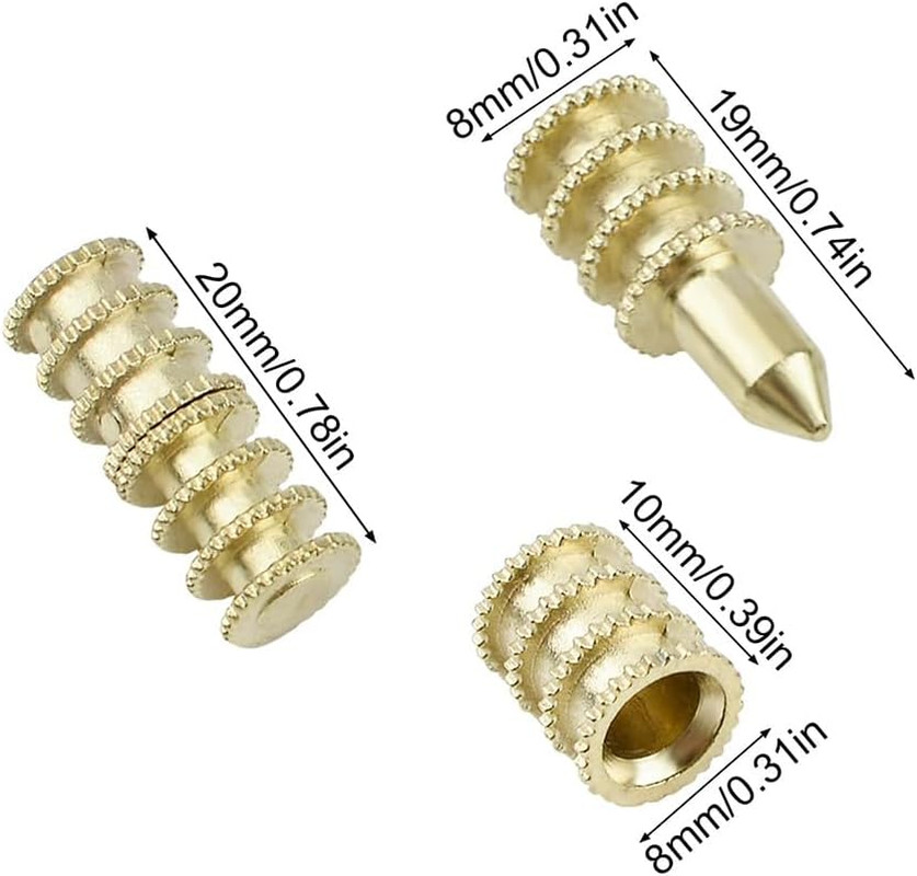 15Pcs Brass Table Leaf Dowel Pin Table Bolt Sleeve Connectors Table Leaf Hardwar