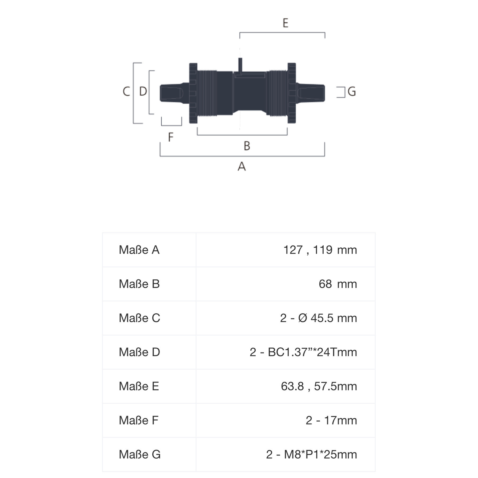 Bafang Tretlager mit integriertem PAS-Sensor SR PA121/112.32.S, 68mm, Länge 50cm