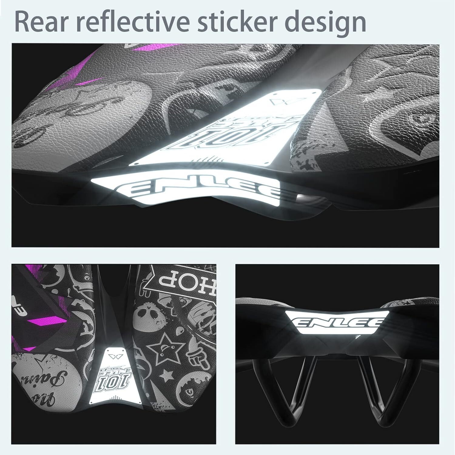 Bicycle Saddle Graffiti Printed Short Nose Bike Seat Ergonomic Cut Out