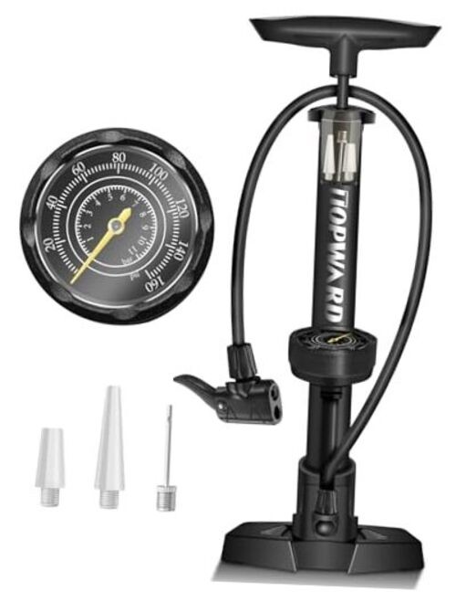 Bike Tire Pump with Gauge, Air Pump Portable, Fits Presta & Schrader Black