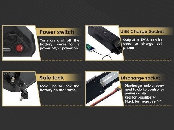 36V 48V 52V 10Ah 15Ah 20Ah BMS 5-Pin Ebike Battery for 200W-2000W Electric Bike