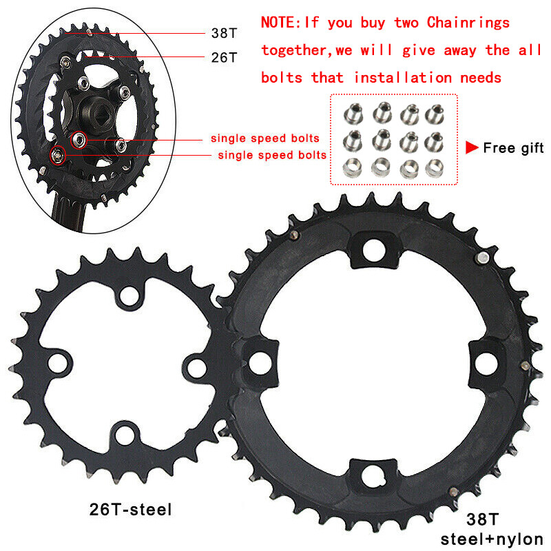 BUCKLOS MTB Bicycle Double Speed 26/38T Chainring Round Chainwheel Mountain Bike