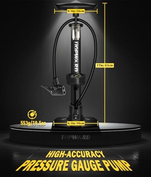 Bike Tire Pump with Gauge, Air Pump Portable, Fits Presta & Schrader Black