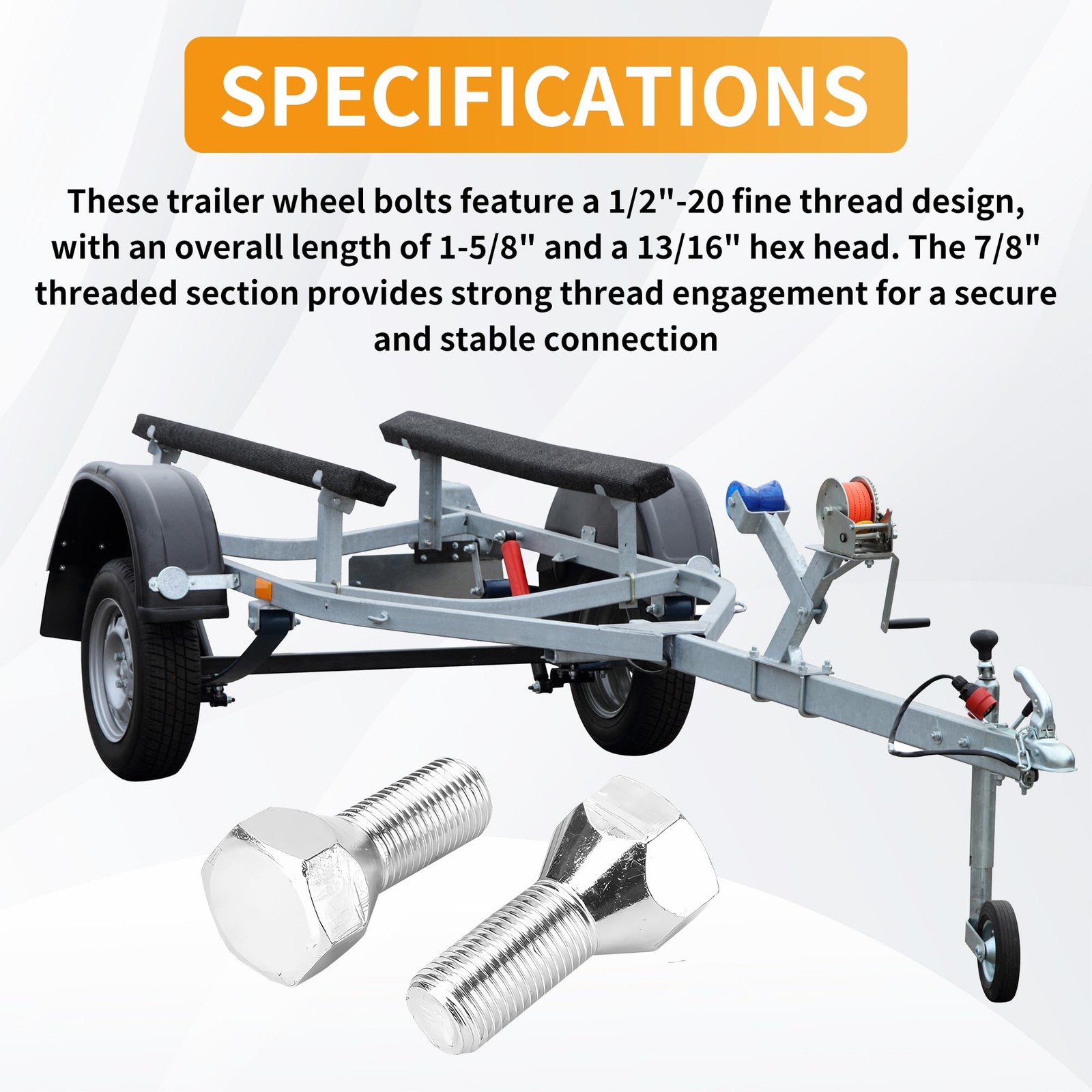 10 Pack 11062A Trailer Lug Bolts 1/2″-20 x 1-5/8″, Solid Steel with Zinc-Plat…