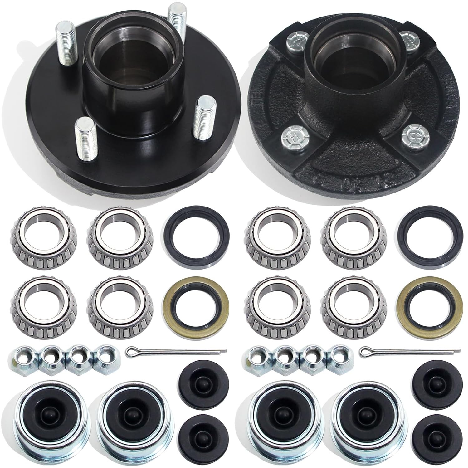 Trailer Hub Kit 1″ 1-1/16″ 2000 lbs Straight Axle 2 Sets 4 on 4» Hub Kit