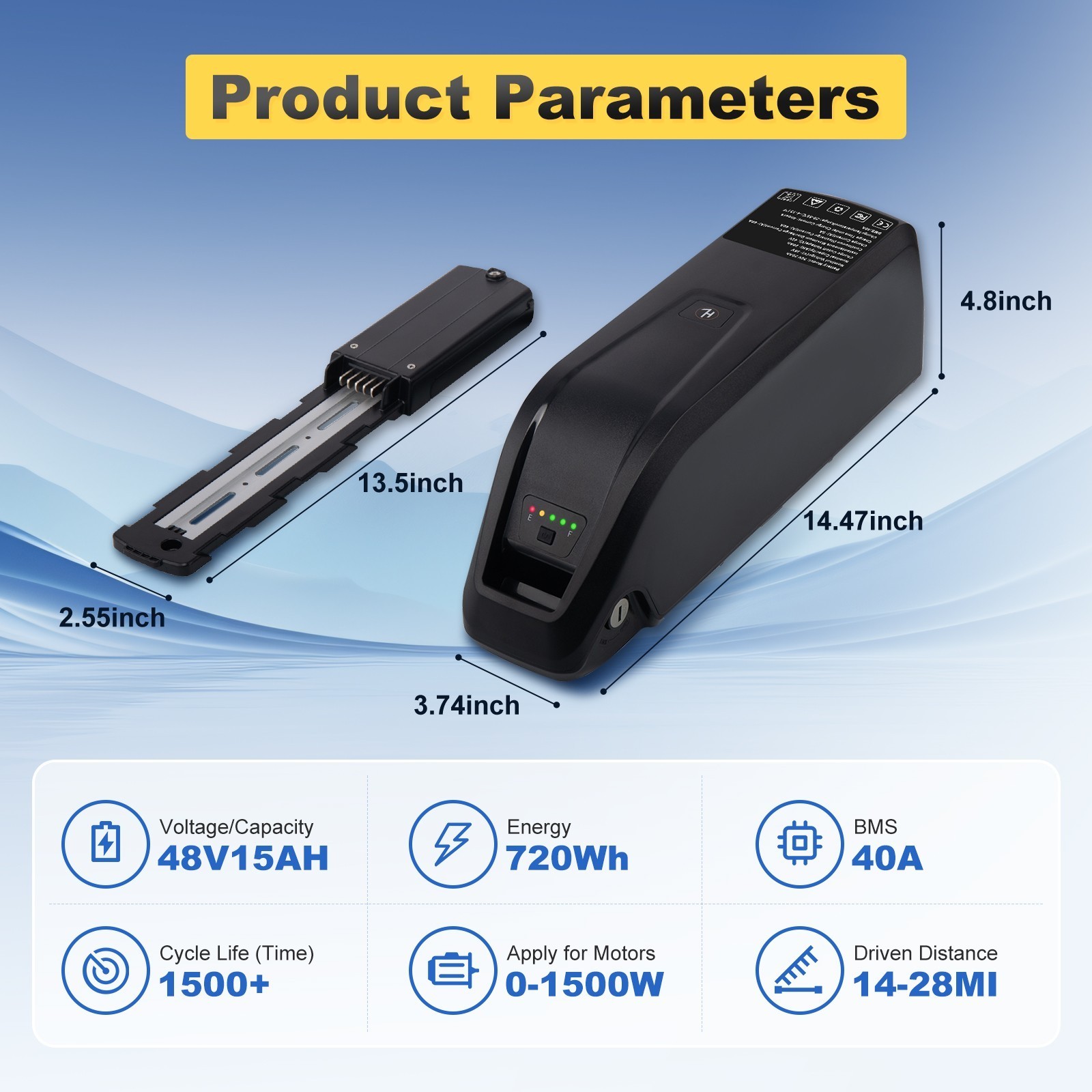 Electric Bicycle 48V 15Ah Hailong Lithium Ebike Battery F o 0-1000W 4Pin/5Pin.
