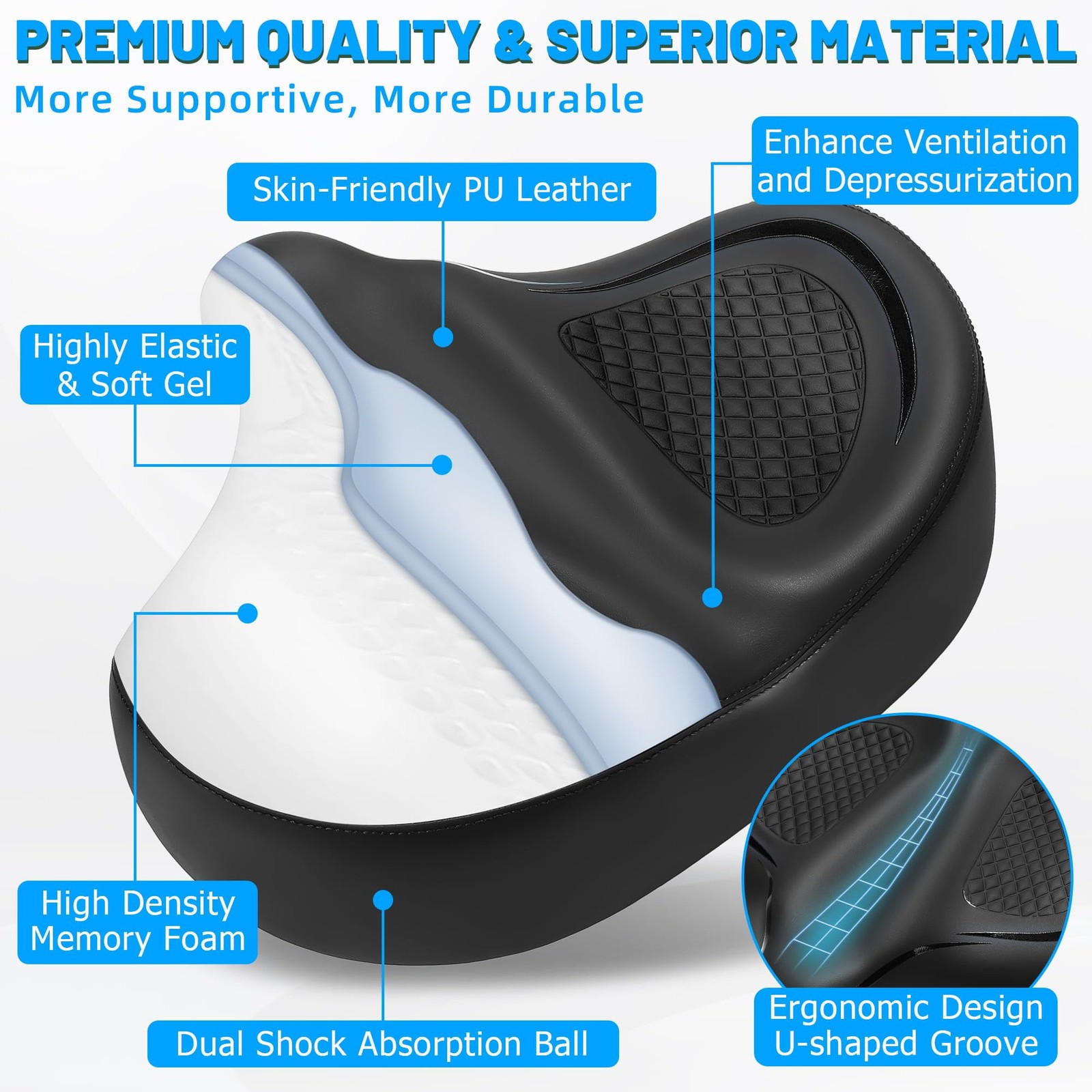 CDYWD Oversized Bike Seat for Men & Women Comfort Wide, Soft Padded Bicycle S…