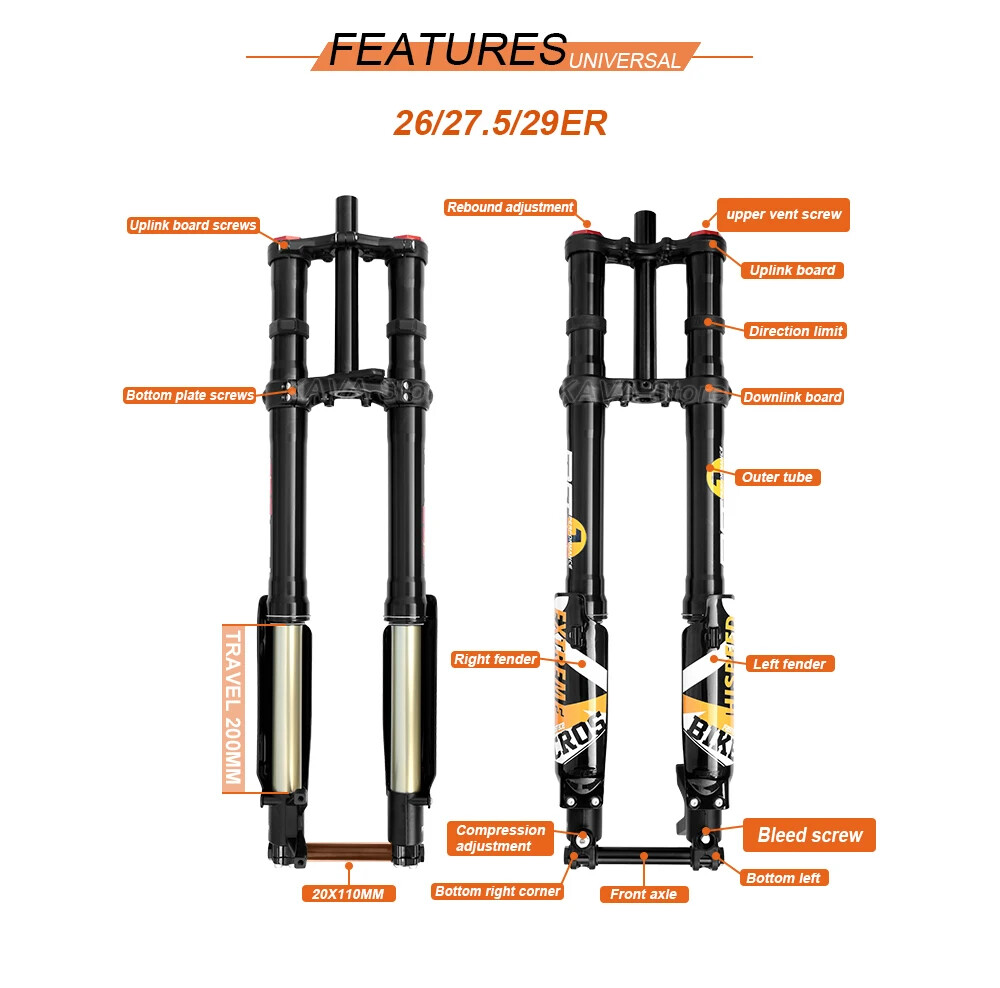 29/27.5er Electric Dirty Bike Front Suspension Air Fork 60lbs Rear Shock 265mm