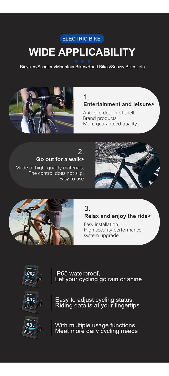 Electric Bike Dsiplay LCD8S Display 24V 36V 48V E-bike Control Panel with USB