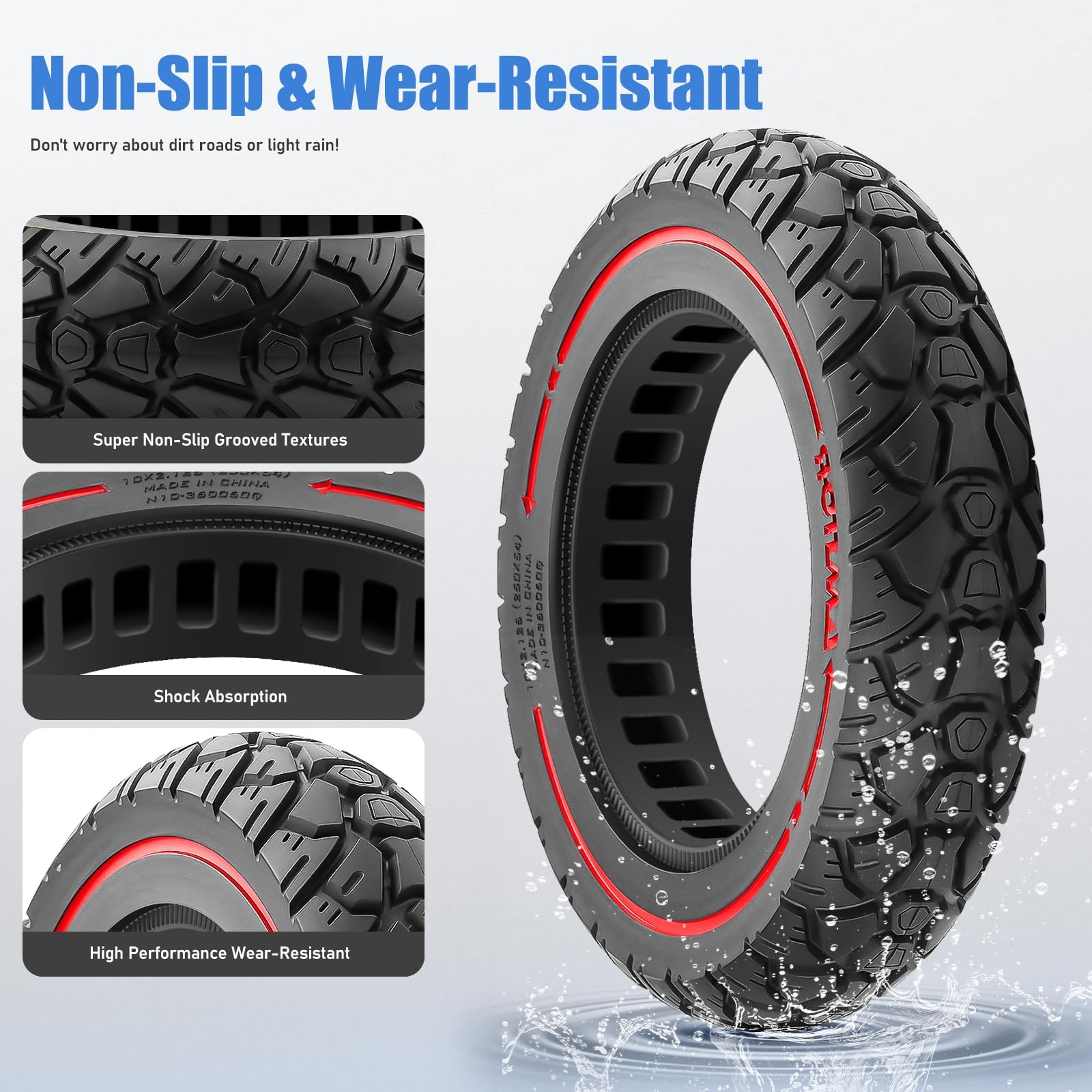 Amitor 10X2.125 Off Road Tire For Electric Scooter 10 Inch Solid Rubber Tires
